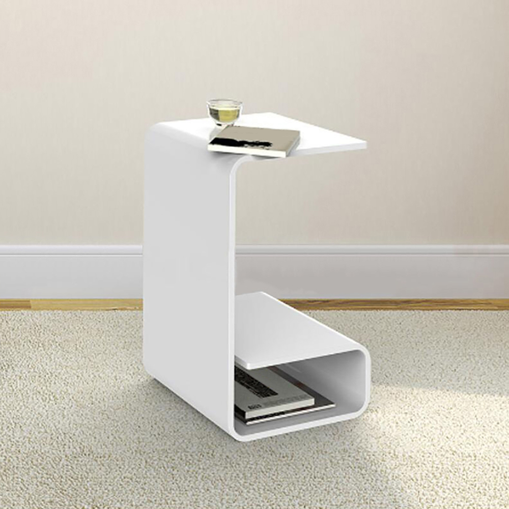 Modern White Acrylic End Table with Storage C-Shaped Side Table