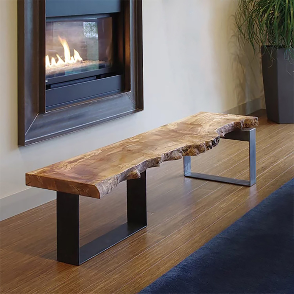 

Rustic Natural Wood Bench Entryway Bench with Metal Legs