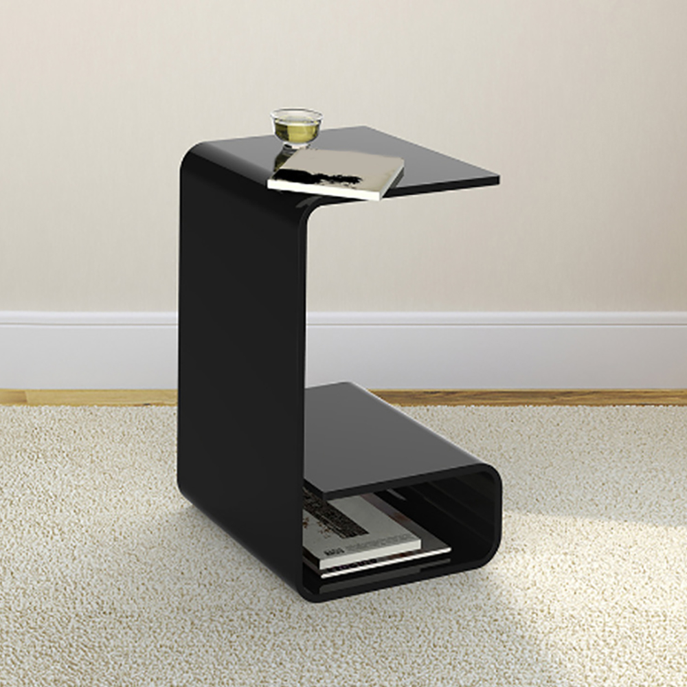 Modern Black Acrylic End Table with Storage C-Shaped Side Table