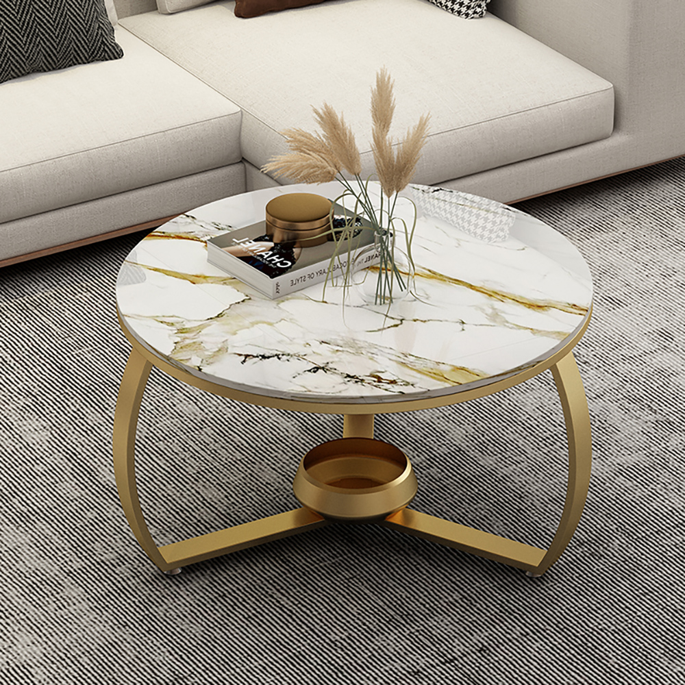 

Round Coffee Table with Stone Top & Metal Base