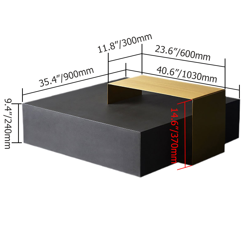 Black Coffee Table in MDF & Metal Rectangle Accent Table