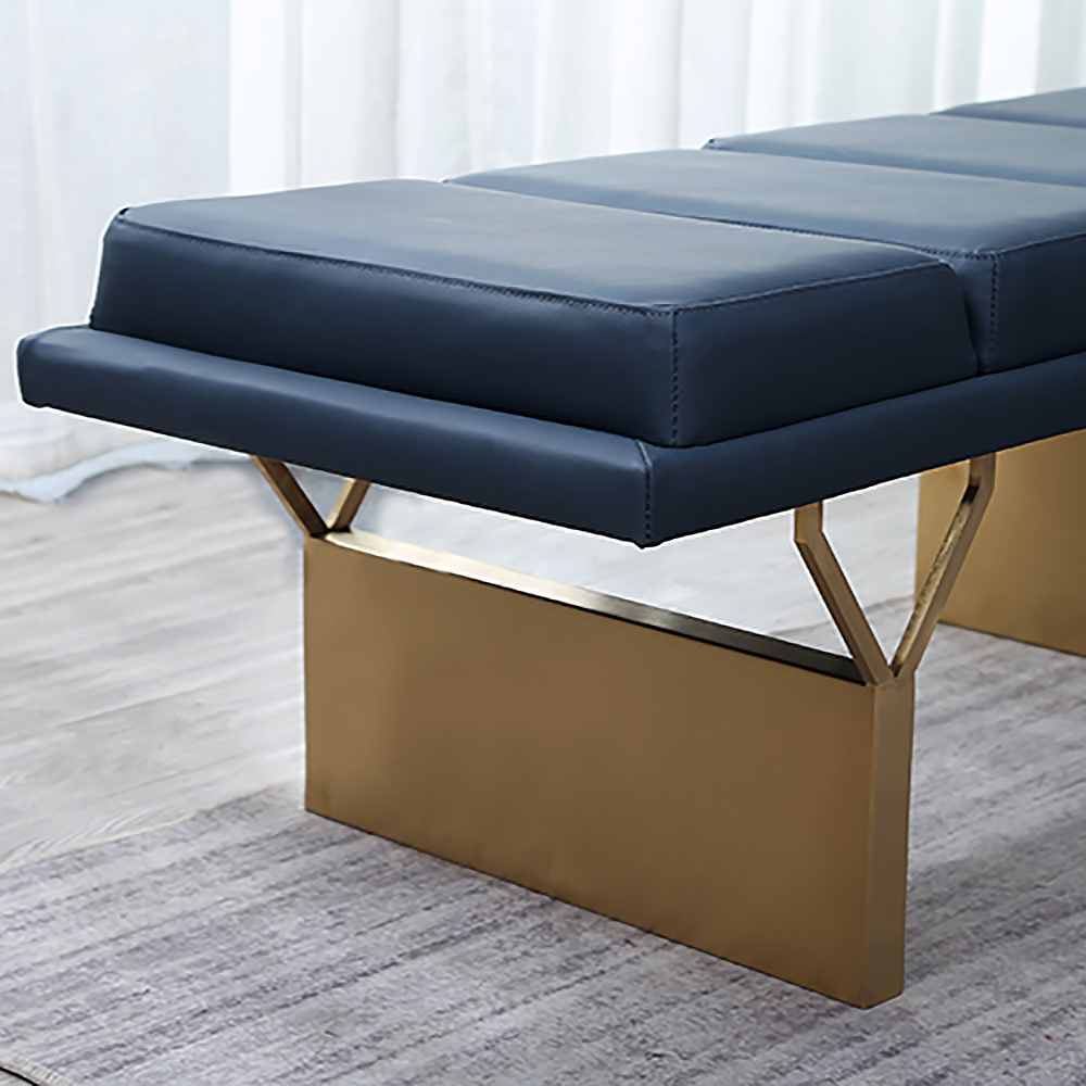 Modern Leather Upholstered Ottoman Bedroom Bench Gold Stainless Steel Legs