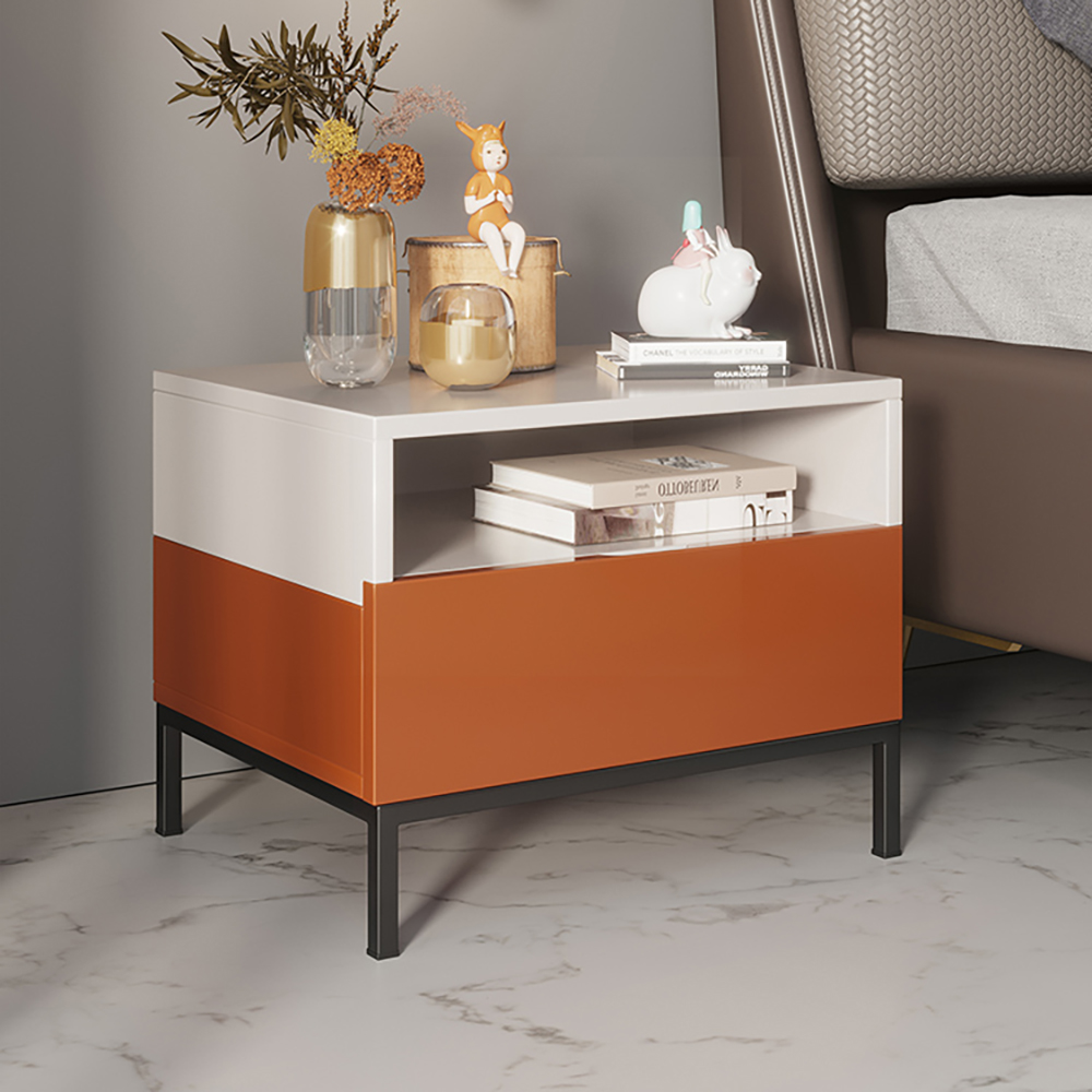 

Minimalist Black Nightstand Rectangle Bedroom Nightstand 1 Drawer