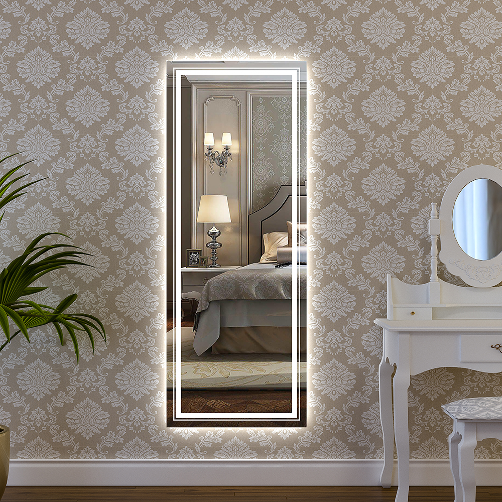 Image of Full Length Wall Mirror with Lights 55 x 21 White Frameless LED Dressing Mirror