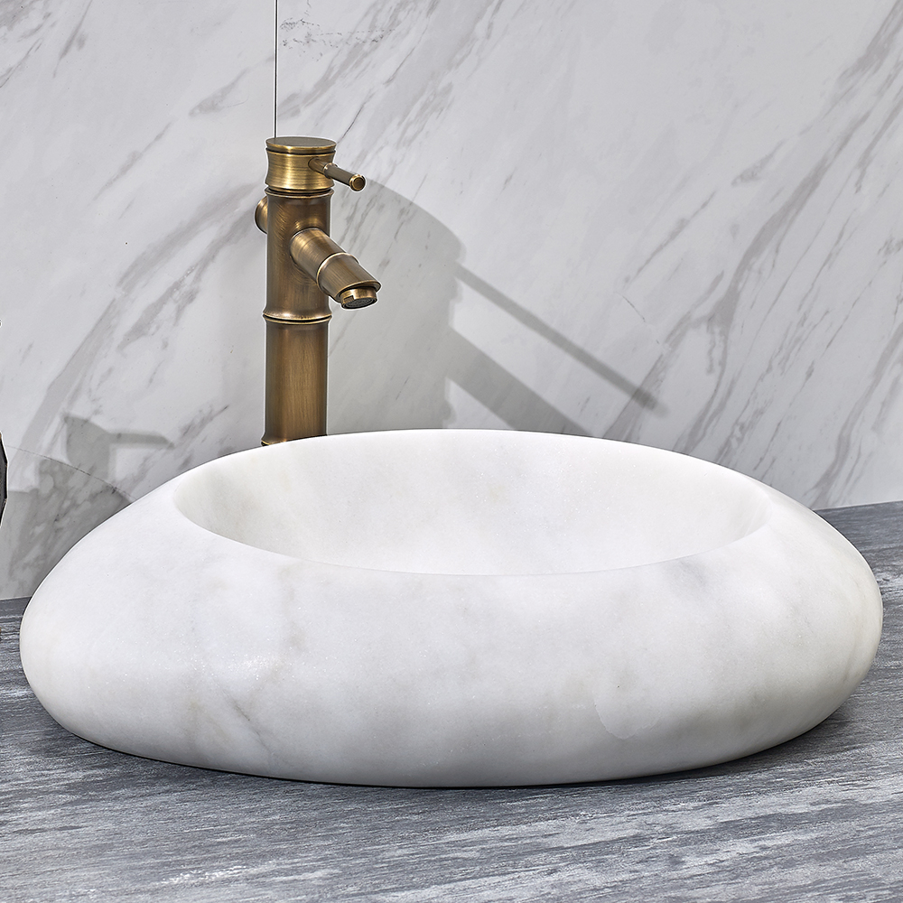 

Vessel Oval Natural Stone Bathroom Wash Sink Cobblestone Shape